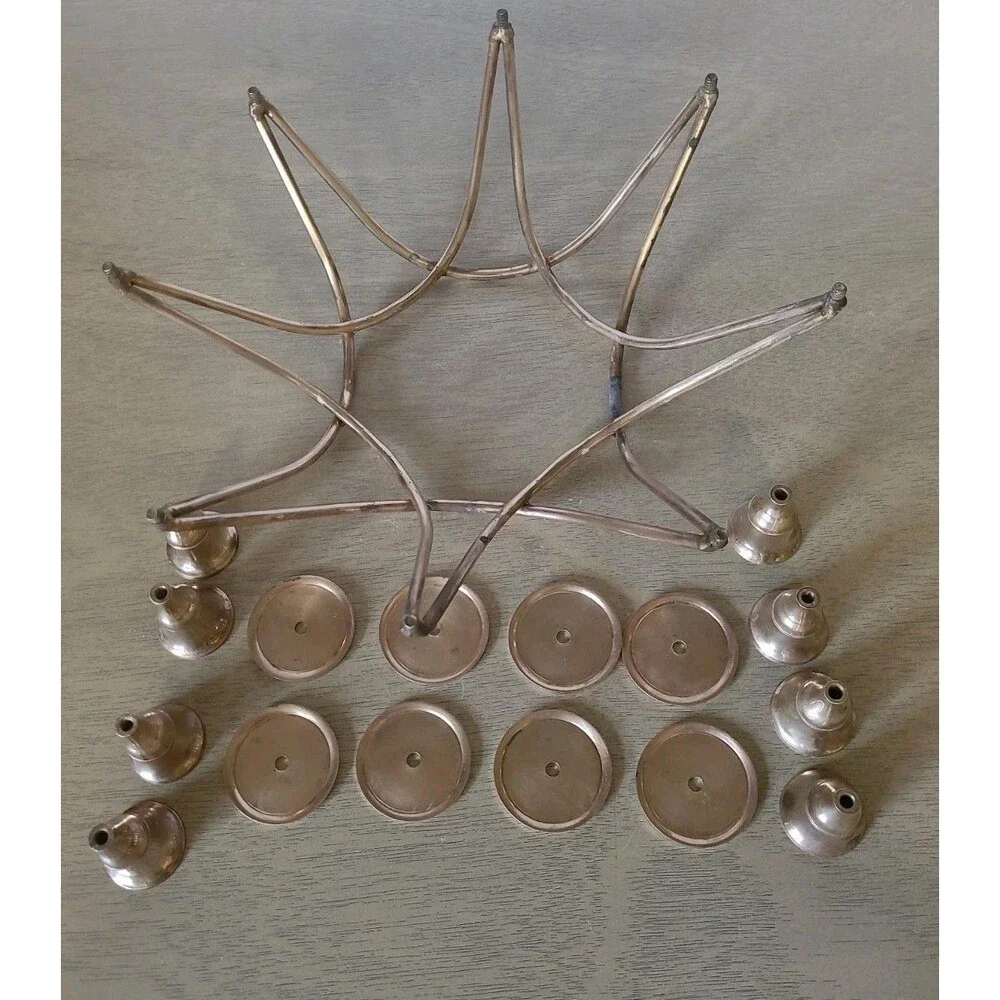 Vintage MCM Brass 8 Arm Cup Round Candelabra Circular Candle Holder 14